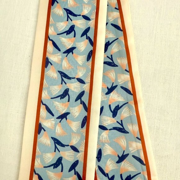 Slim Scarf Two Sided 34 inch Abstract Micro Print Blue Fan Petals Neck Hair No40 - Picture 3 of 12